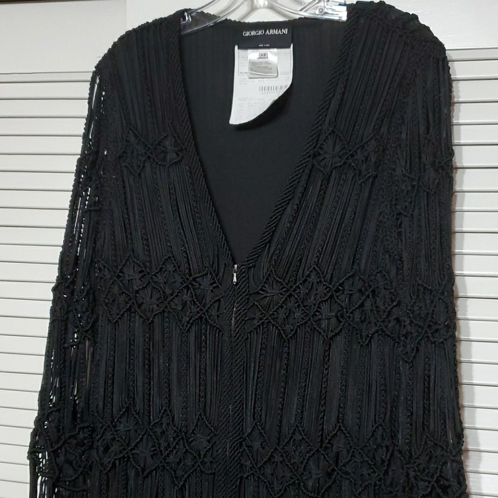 Giorgio Armani Macrame Silk Fringe Jacket sz 48 L